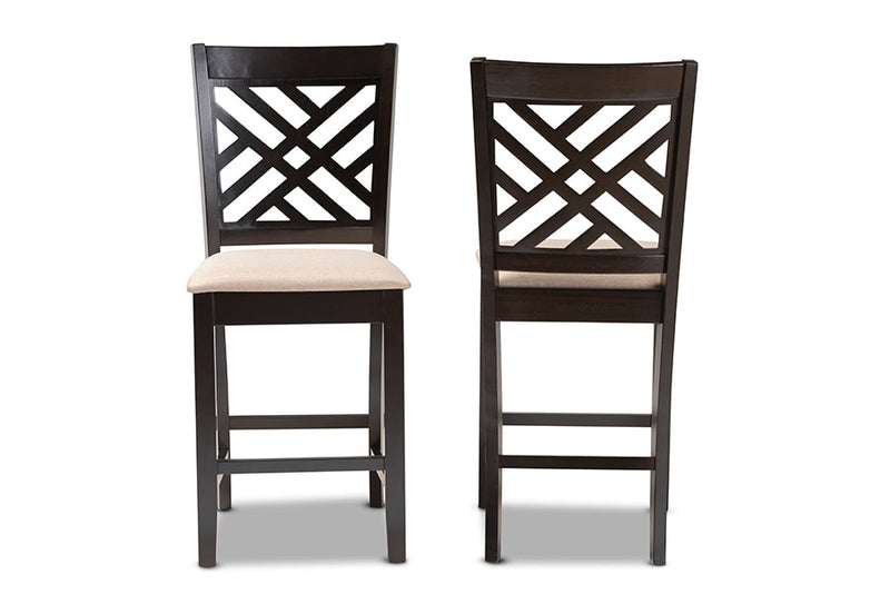 Iden Sand Fabric Espresso Brown Counter Height 2Pc Pub Chair Set Baxton