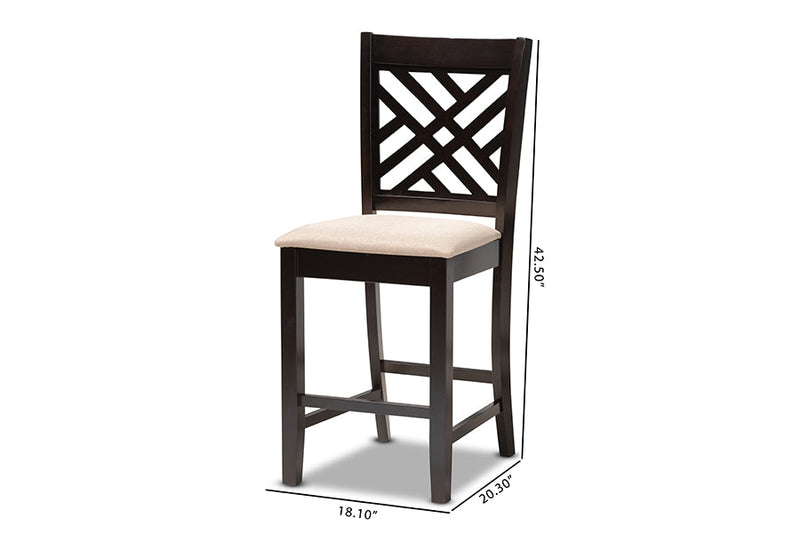 Iden Sand Fabric Espresso Brown Counter Height 2Pc Pub Chair Set Baxton