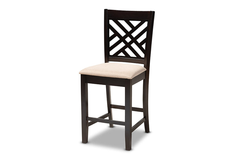 Iden Sand Fabric Upholstered Espresso Brown Finished 5-Piece Wood Pub Set Baxton