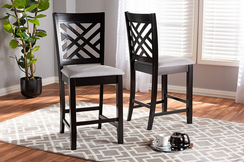 Iden Gray Fabric Espresso Brown Counter Height Pub Chair Set of 2 Baxton