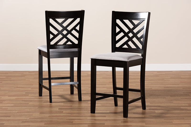 Iden Gray Fabric Espresso Brown Counter Height Pub Chair Set of 2 Baxton