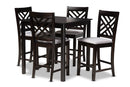 Iden Gray Fabric Upholstered Espresso Brown Finished 5-Piece Wood Pub Set Baxton