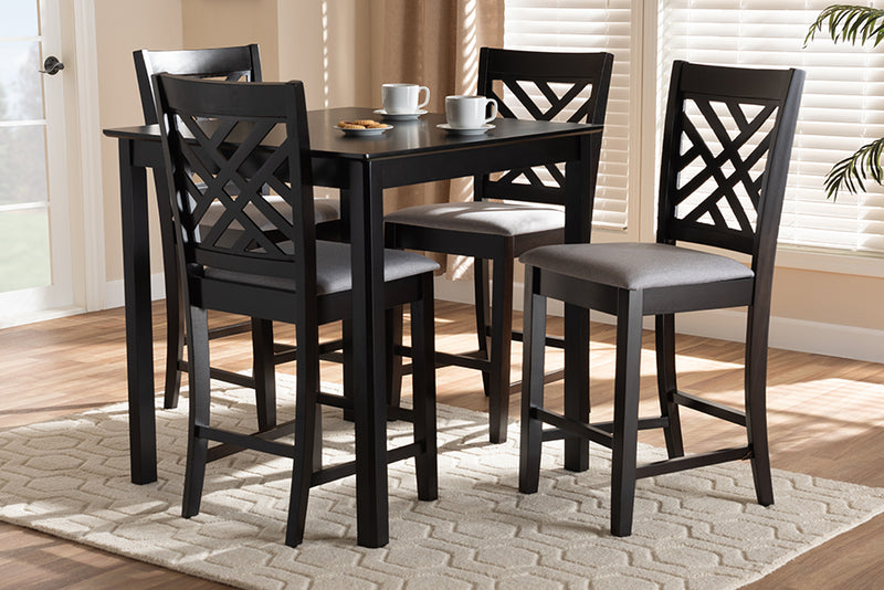 Iden Modern and Contemporary Gray Fabric Upholstered Espresso Brown Finished 5-Piece Wood Pub Set