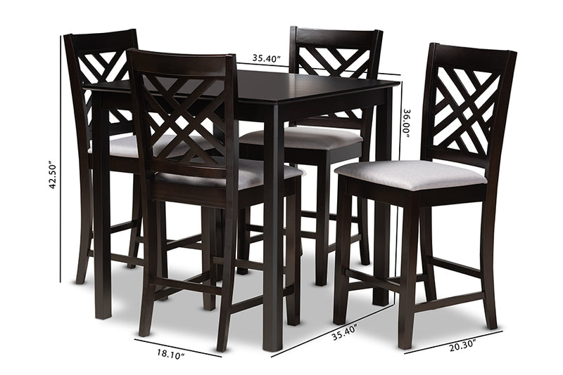 Iden Modern and Contemporary Gray Fabric Upholstered Espresso Brown Finished 5-Piece Wood Pub Set