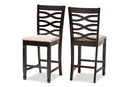 Maliyah Sand Fabric Espresso Brown Counter Height Pub Chair Set of 2 Baxton