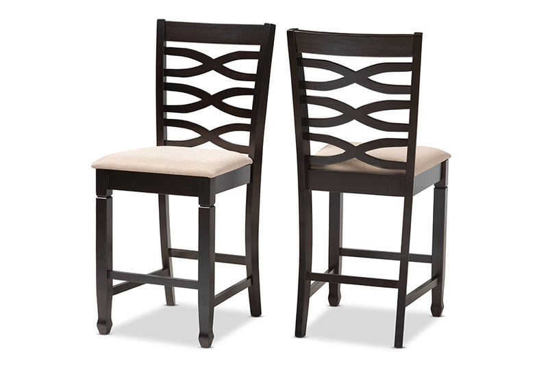 Maliyah Modern and Contemporary Sand Fabric Upholstered Espresso Brown Finished Wood Counter Height Pub Chair Set of 2