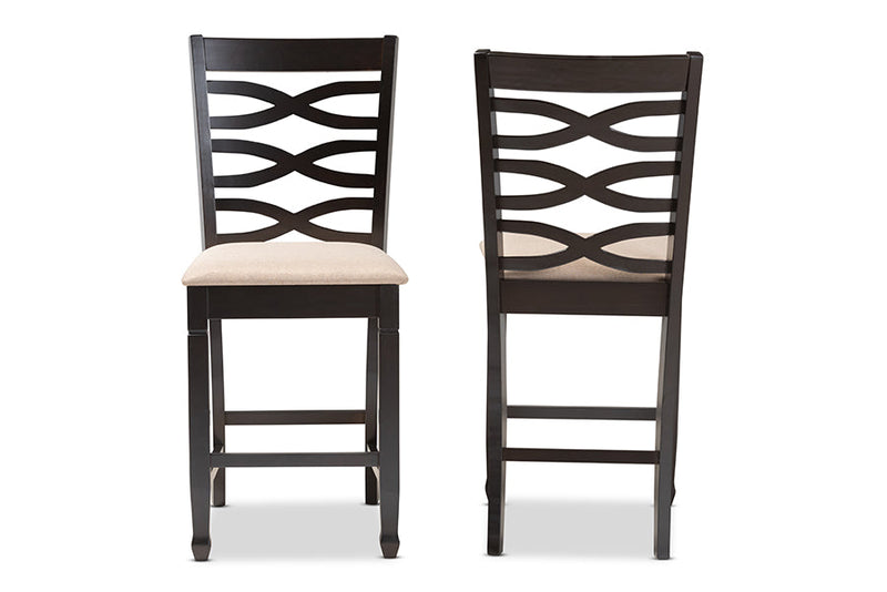 Maliyah Sand Fabric Espresso Brown Counter Height Pub Chair Set of 2 Baxton