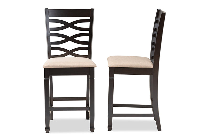 Maliyah Sand Fabric Espresso Brown Counter Height Pub Chair Set of 2 Baxton