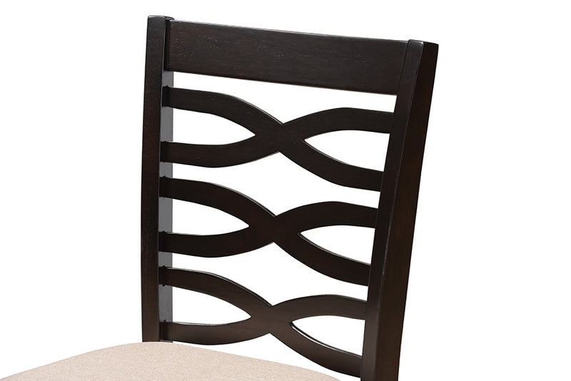 Maliyah Sand Fabric Espresso Brown Counter Height Pub Chair Set of 2 Baxton