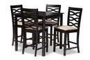 Maliyah Sand Fabric Upholstered Espresso Brown Finished 5-Piece Wood Pub Set Baxton