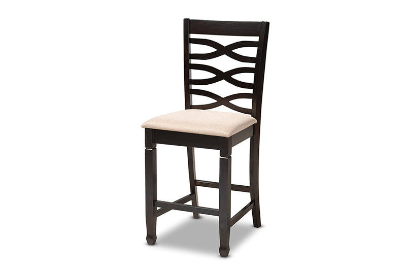 Maliyah Sand Fabric Upholstered Espresso Brown Finished 5-Piece Wood Pub Set Baxton