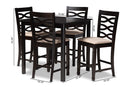 Maliyah Sand Fabric Upholstered Espresso Brown Finished 5-Piece Wood Pub Set Baxton