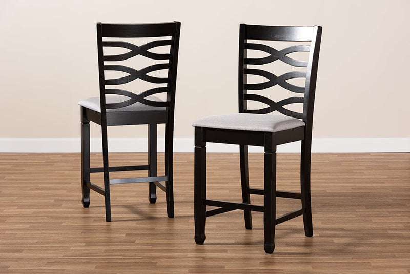 Maliyah Gray Fabric Espresso Brown Counter Height Pub Chair Set of 2 Baxton