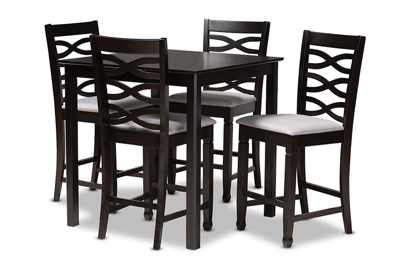 Maliyah Modern and Contemporary Gray Fabric Upholstered Espresso Brown Finished 5-Piece Wood Pub Set