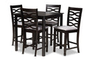 Maliyah Gray Fabric Upholstered Espresso Brown Finished 5-Piece Wood Pub Set Baxton