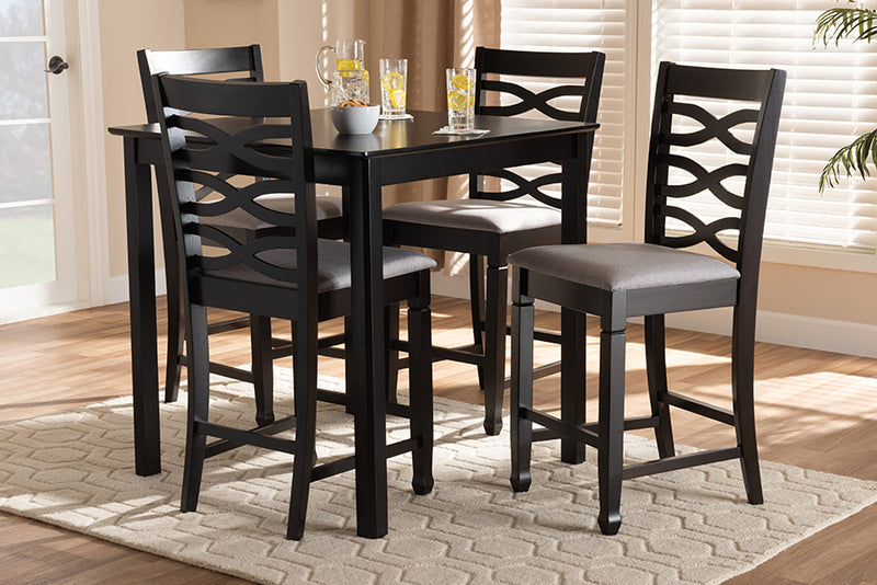 Maliyah Modern and Contemporary Gray Fabric Upholstered Espresso Brown Finished 5-Piece Wood Pub Set