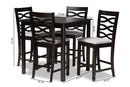 Maliyah Gray Fabric Upholstered Espresso Brown Finished 5-Piece Wood Pub Set Baxton