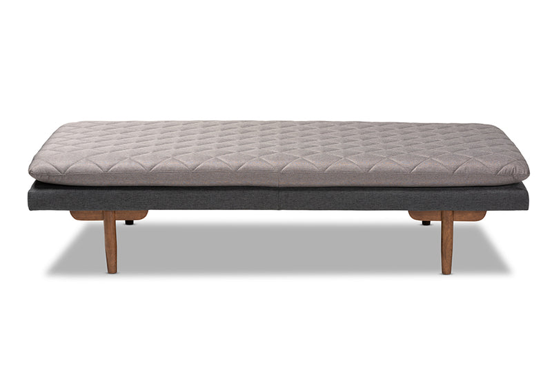 Hermes Mid-Century Modern Two-Tone Gray Fabric Upholstered Walnut Finished Wood Daybed