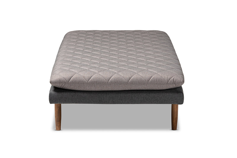 Hermes Mid-Century Modern Two-Tone Gray Fabric Upholstered Walnut Finished Wood Daybed