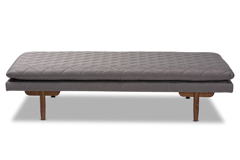 Hermes Mid-Century Modern Gray Fabric Upholstered Walnut Finished Wood Daybed