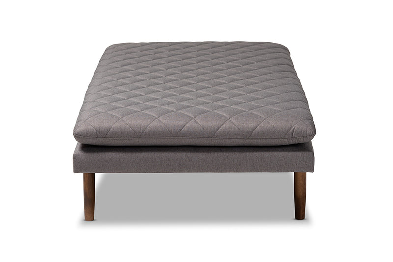 Hermes Mid-Century Modern Gray Fabric Upholstered Walnut Finished Wood Daybed