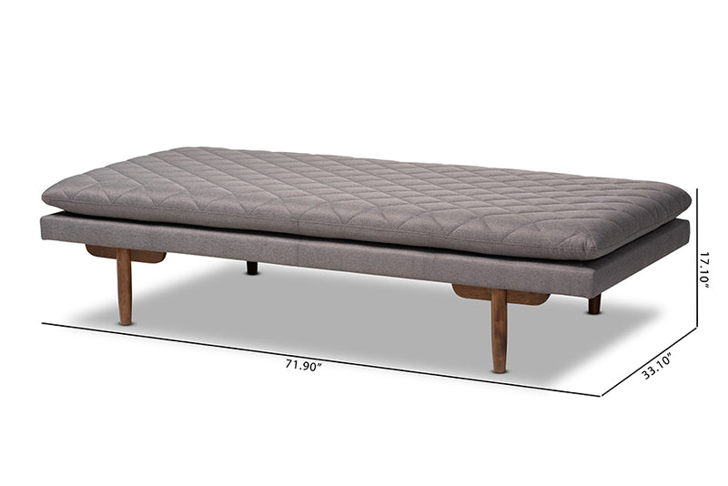 Hermes Mid-Century Modern Gray Fabric Upholstered Walnut Finished Wood Daybed