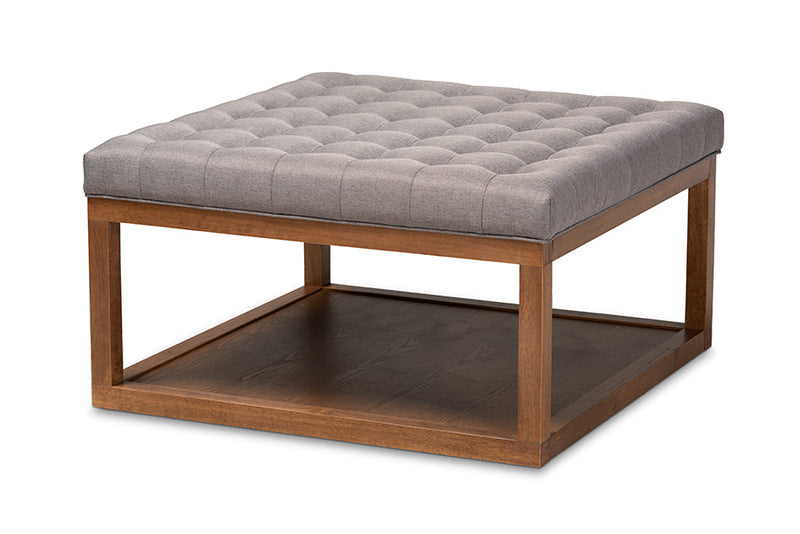 Miami Gray Fabric Upholstered Walnut Finished Cocktail Ottoman Baxton
