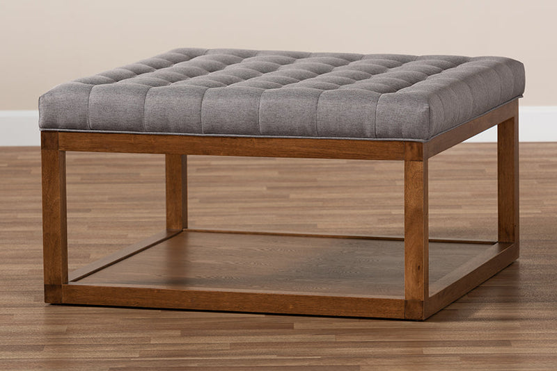Miami Gray Fabric Upholstered Walnut Finished Cocktail Ottoman Baxton