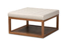 Miami Beige Fabric Upholstered Walnut Finished Cocktail Ottoman Baxton