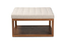 Miami Beige Fabric Upholstered Walnut Finished Cocktail Ottoman Baxton
