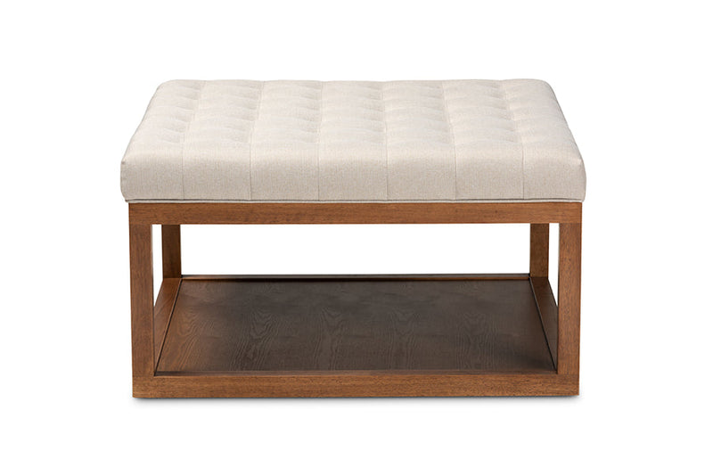 Miami Beige Fabric Upholstered Walnut Finished Cocktail Ottoman Baxton