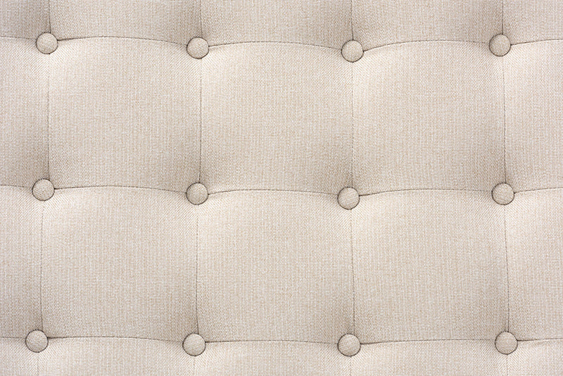 Miami Beige Fabric Upholstered Walnut Finished Cocktail Ottoman Baxton