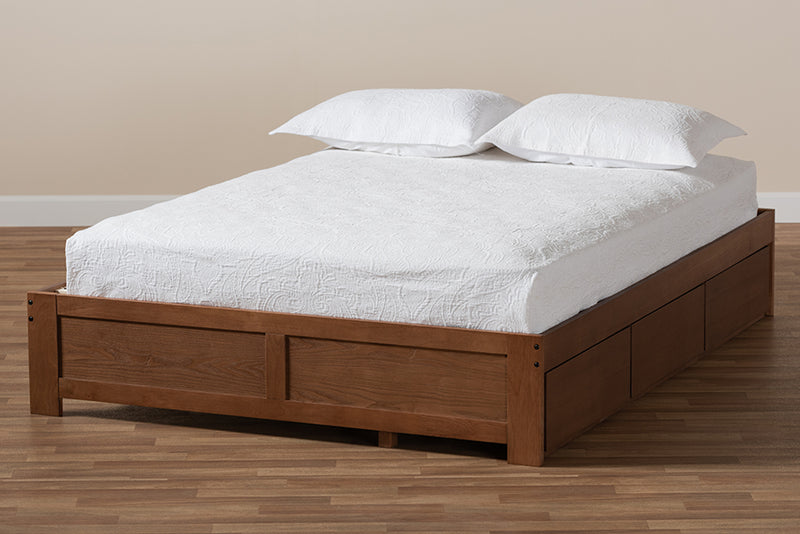 Wycliff Modern and Contemporary Walnut Finished 3-Drawer Full Size Platform Storage Bed