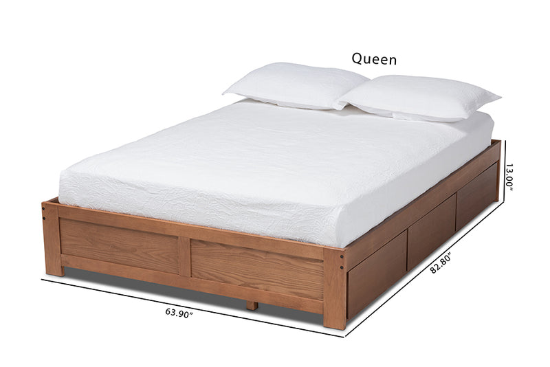 Wycliff Modern and Contemporary Walnut Finished 3-Drawer Queen Size Platform Storage Bed