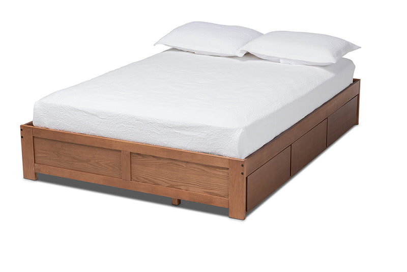 Wycliff Modern and Contemporary Walnut Finished 3-Drawer Queen Size Platform Storage Bed