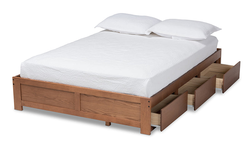 Wycliff Modern and Contemporary Walnut Finished 3-Drawer Queen Size Platform Storage Bed