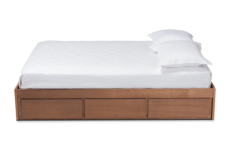 Wycliff Modern and Contemporary Walnut Finished 3-Drawer Queen Size Platform Storage Bed