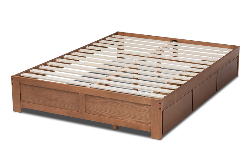 Wycliff Modern and Contemporary Walnut Finished 3-Drawer Queen Size Platform Storage Bed