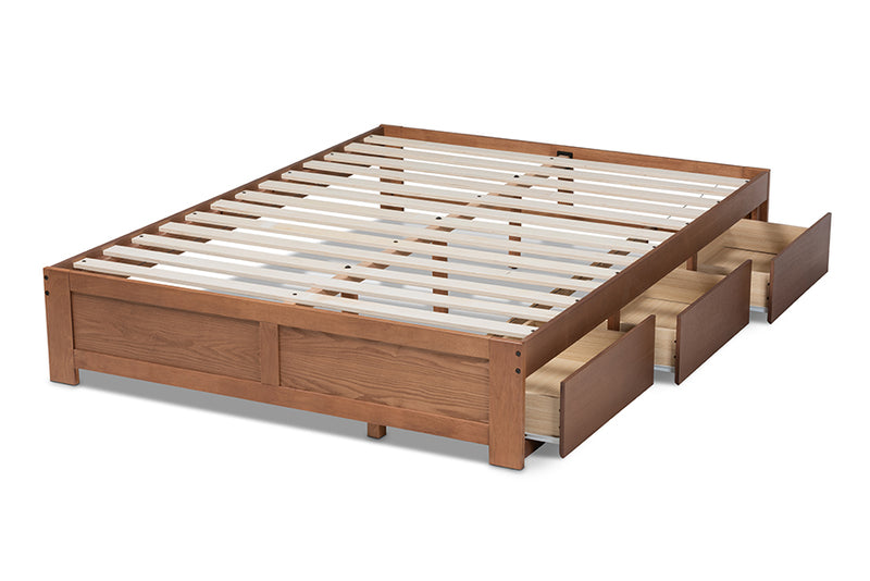 Wycliff Modern and Contemporary Walnut Finished 3-Drawer Full Size Platform Storage Bed