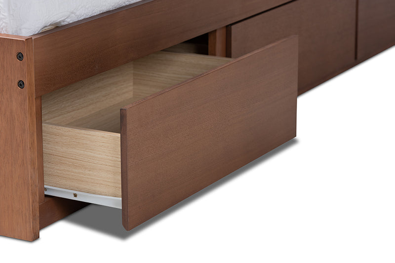 Wycliff Modern and Contemporary Walnut Finished 3-Drawer Queen Size Platform Storage Bed