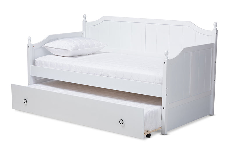 Norwich Cottage Farmhouse White Finished Wood Twin Size Daybed w/Trundle