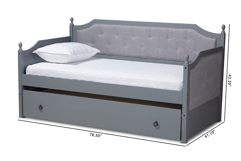 Geoffrey Classic and Traditional Gray Fabric Upholstered Gray Finished Wood Twin Size Daybed w/Trundle