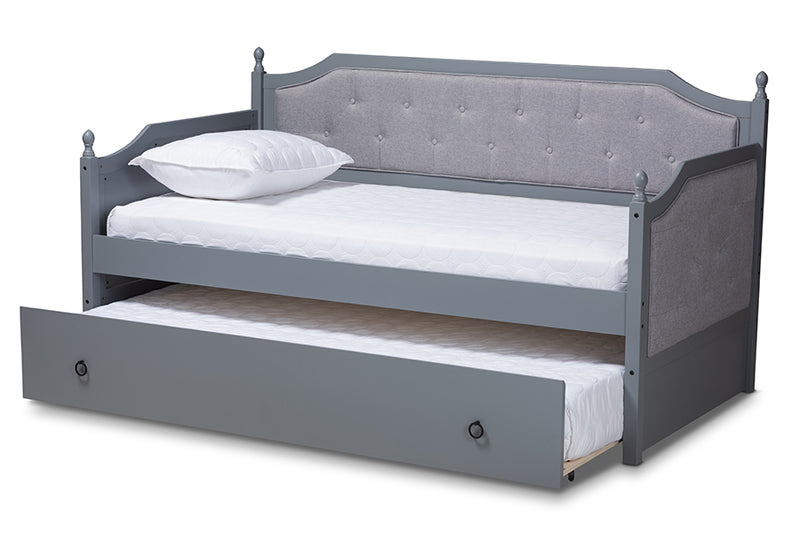 Geoffrey Classic and Traditional Gray Fabric Upholstered Gray Finished Wood Twin Size Daybed w/Trundle