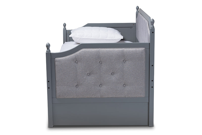 Geoffrey Classic and Traditional Gray Fabric Upholstered Gray Finished Wood Twin Size Daybed w/Trundle