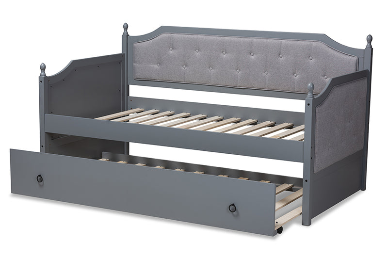 Geoffrey Classic and Traditional Gray Fabric Upholstered Gray Finished Wood Twin Size Daybed w/Trundle