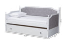 Geoffrey Gray Fabric Upholstered White Twin Size Daybed w/Trundle Baxton