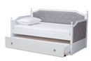 Geoffrey Gray Fabric Upholstered White Twin Size Daybed w/Trundle Baxton