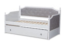 Geoffrey Gray Fabric Upholstered White Twin Size Daybed w/Trundle Baxton