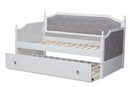 Geoffrey Gray Fabric Upholstered White Twin Size Daybed w/Trundle Baxton