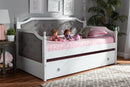 Geoffrey Gray Fabric Upholstered White Twin Size Daybed w/Trundle Baxton